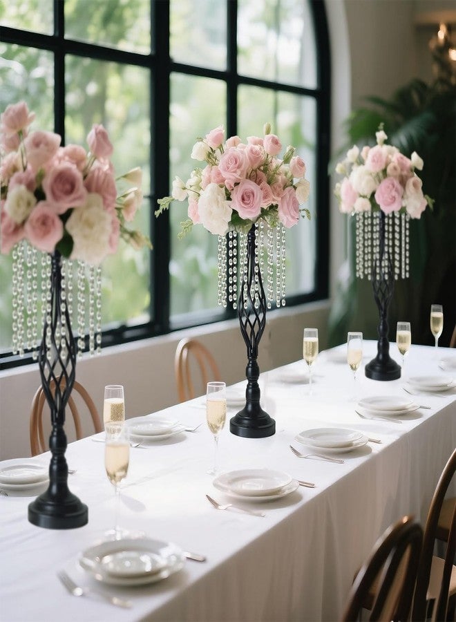 kehail 2 pcs Black Metal Crystal Pendant Flower Stand, 19" Wedding Tall Vase, Metal Hollow for Wedding Banquet Event Anniversary Celebration Decoration - Image 5